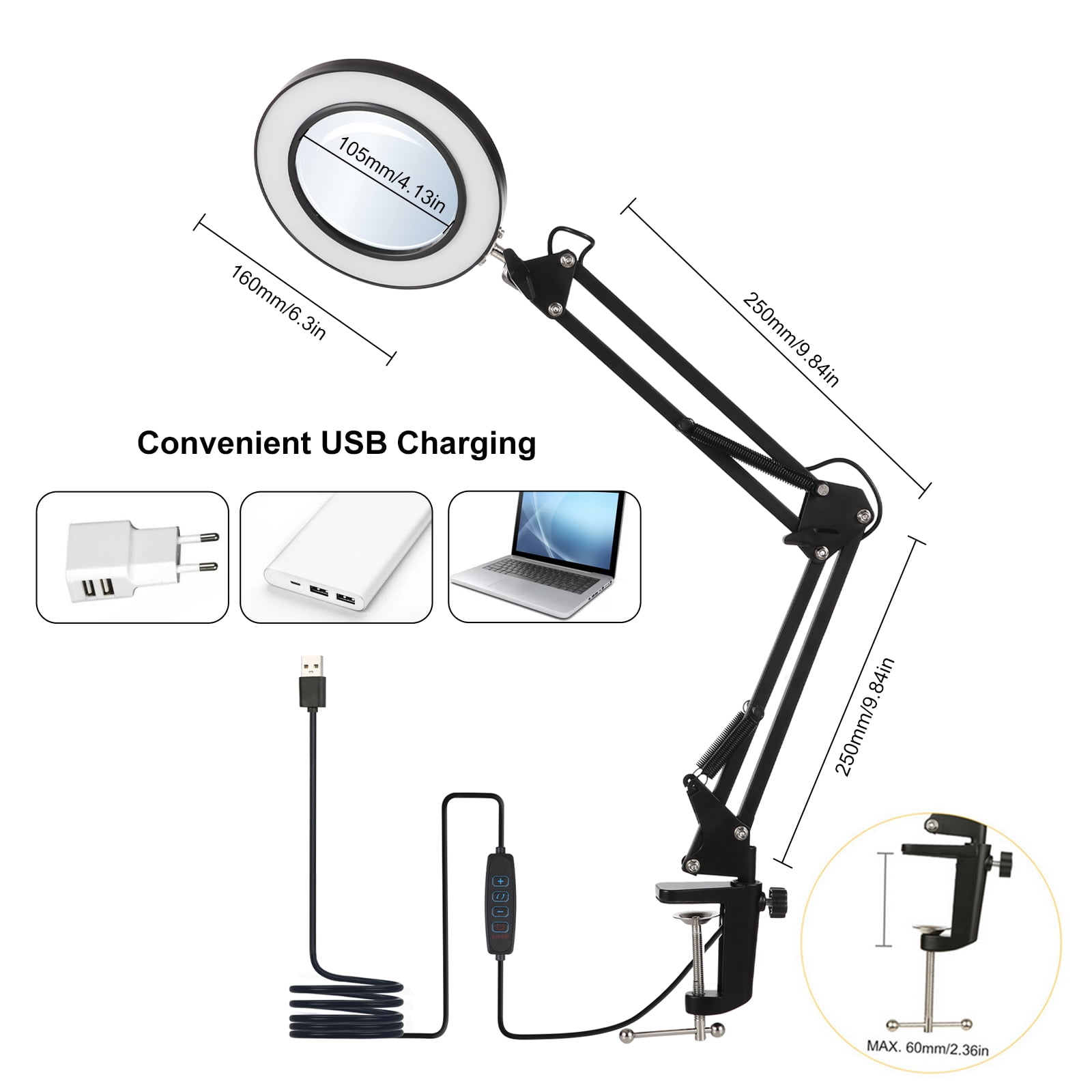 Desk lamp,Dimmable Leds 8x Arm Dimmable Clamp-on Table Lamp Color Modes 10 With 8x Arm 3 Color Modes Qahm Buzhi Huiop Dimmable L-eds 3