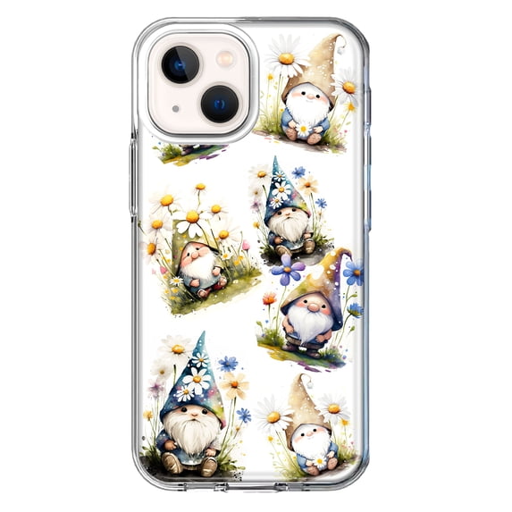 MUNDAZE Apple iPhone 13 Mini Shockproof Clear Hybrid Protective Phone Case Cute White Blue Daisies Gnomes Cover