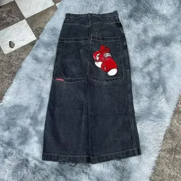 Y2K baggy jeans goth Vintage Hip Hop American JNCO Embroidery Graphics Black Pants Men Women Harajuku wide leg pants streetwear LS