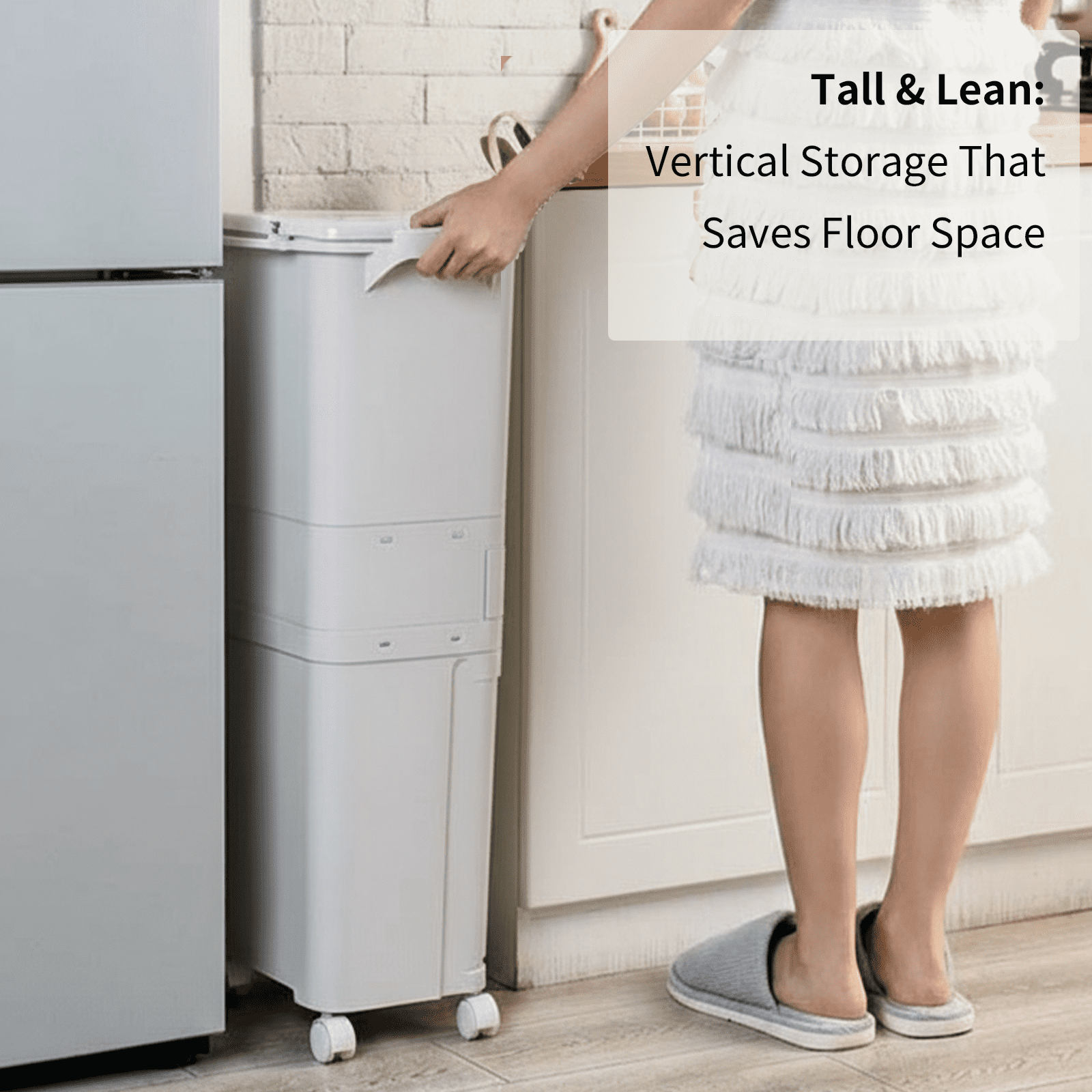 MRBIN Double Trash Can Kitchen with Wheels, 38L / 10 Gallon (24+14L), 2 Layer Large Garbage Can with Lid Recycle Bin Combo Compartment Kitchen Waste Bin, Beige