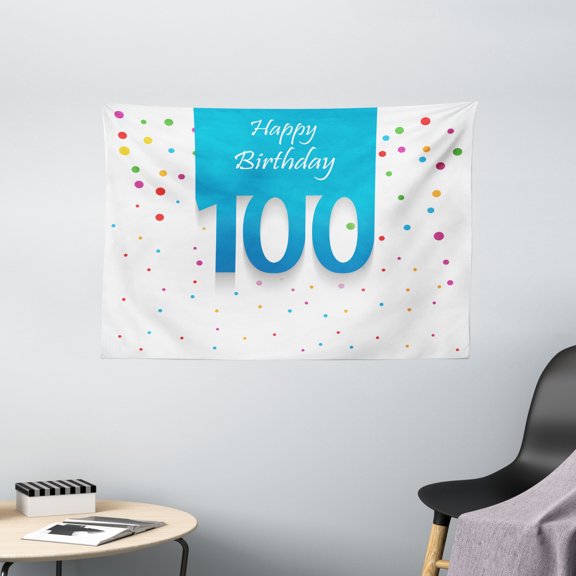 100th Birthday Decorations Tapestry, Birthday Party Wish for 100 Years Old with Colorful Dots Image, Wall Hanging for Bedroom Living Room Dorm Decor, 60W X 40L Inches, Multicolor, by Ambesonne