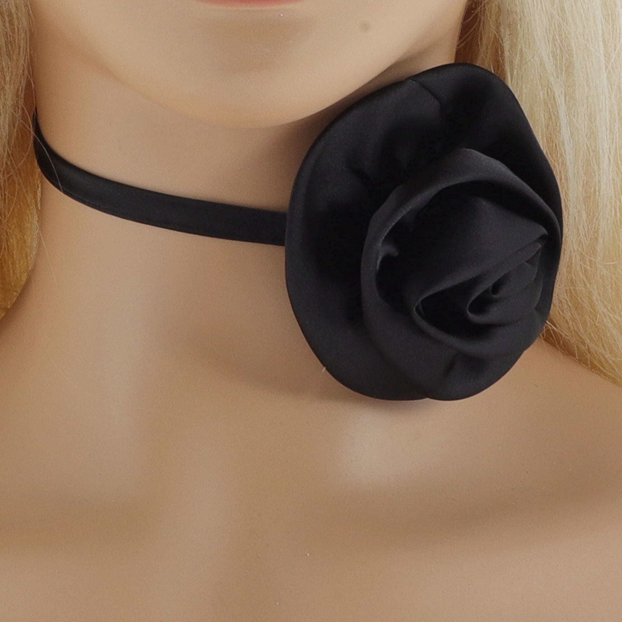 Unique Bargains Rose Adjustable Choker Necklace for Women 1Pc Black
