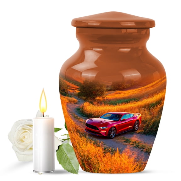 JAGASY Car Urn Small for Human Ashes Adult Male & Female - Decorative Orange Keepsake Urn for Ashes for Grandparents - Miniature Red Car Funeral Urns for Cremation & Burial - 3 Inch