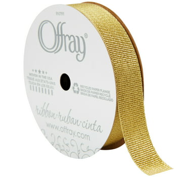 Offray Ribbon, Gold 5/8 inch Galena Metallic Ribbon for Wedding, Crafts, and Gifting, 9 feet, 1 Each