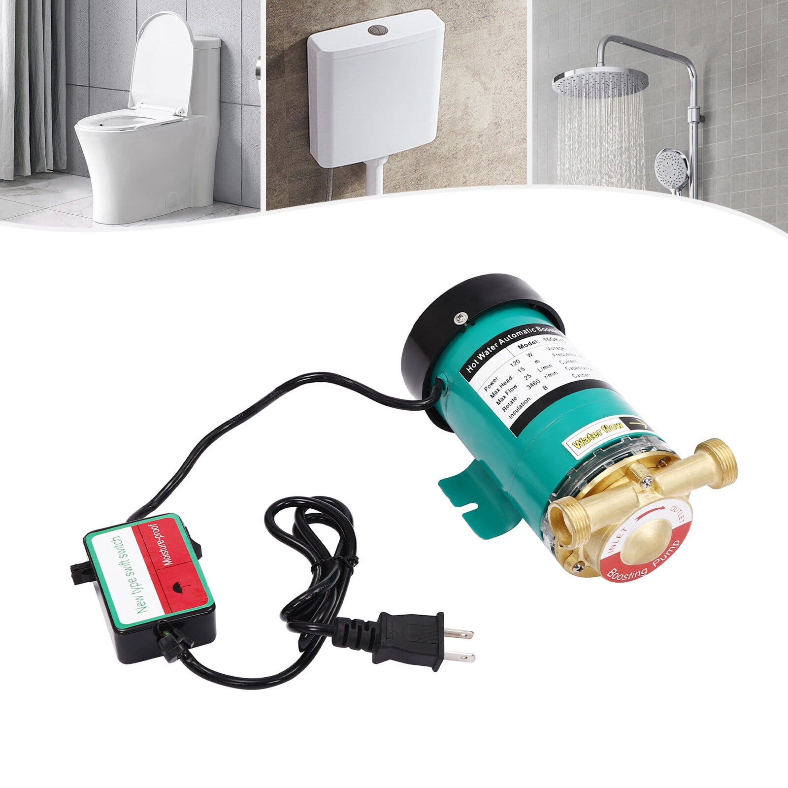 120W 115V Household Booster Pump Automatic Boost Water Pressure Pump Fits Shower