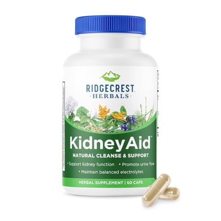 RidgeCrest Herbals KidneyAid, Kidney Health Support Supplement with Hydrangea, Juniper, Fenugreek, Horsetail, Support for Normal Urinary Tract Health and Bladder, Trace Minerals (60 Caps, 30 Serv)