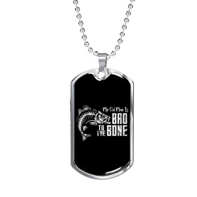 Bad To The Bone Dog Tag Stainless Steel or 18k Gold 24" Chain
