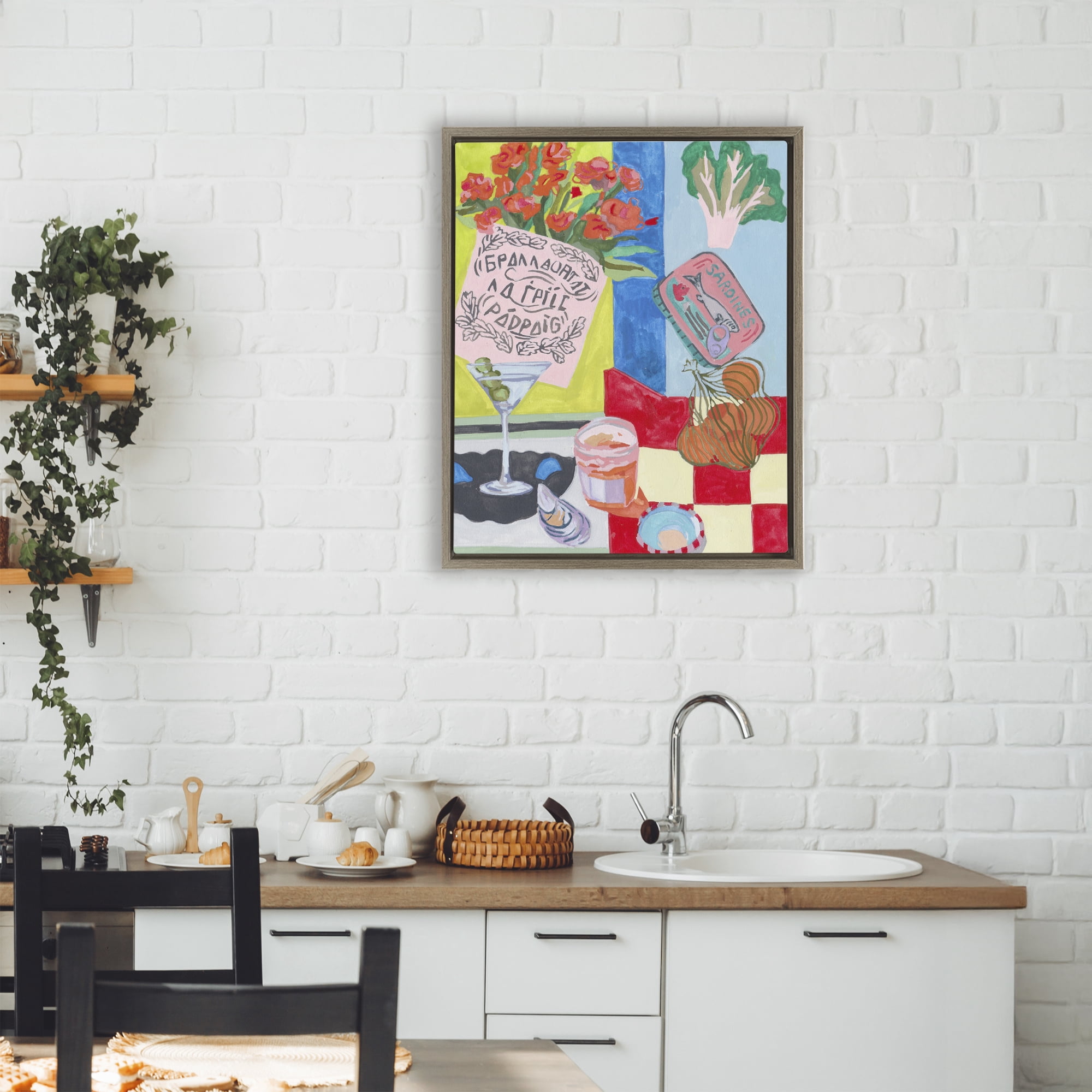 Stupell Industries Kitchen Checkered Still Life Brown Framed Floater Canvas Wall Art, design by Melissa Wang