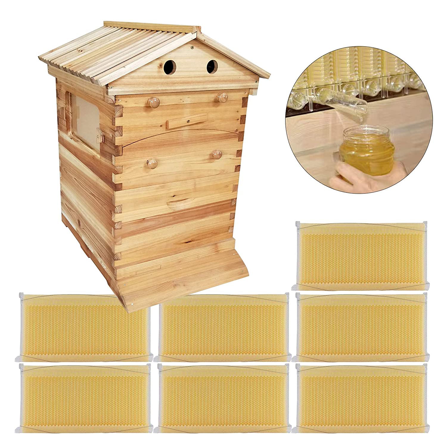 7PCS Auto Run Honey Hive Beehive Frames+Beekeeping Brood Beehive Box Wood House