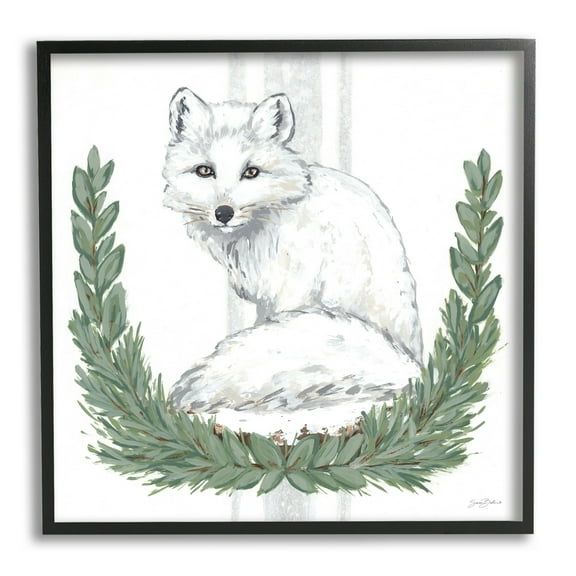 Stupell Industries White Arctic Fox Stripes Botanical Laurel Border Graphic Art Black Framed Art Print Wall Art, Design by Sara Baker