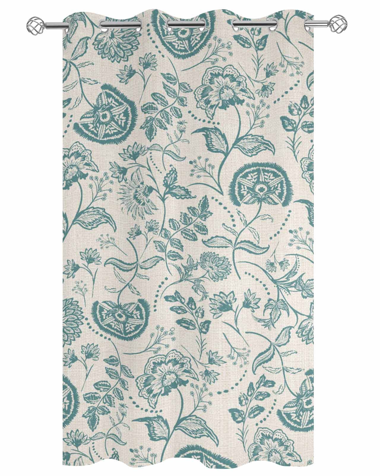 Outdoor Curtains for Patio, Teal Green Spring Floral Waterproof Blackout Outside Curtain for Porch/Pergola/Gazebo, Retro Farmhouse Summer Botanical Thermal Insulated Drapes, 1 Panel, 54 x 95 Inch