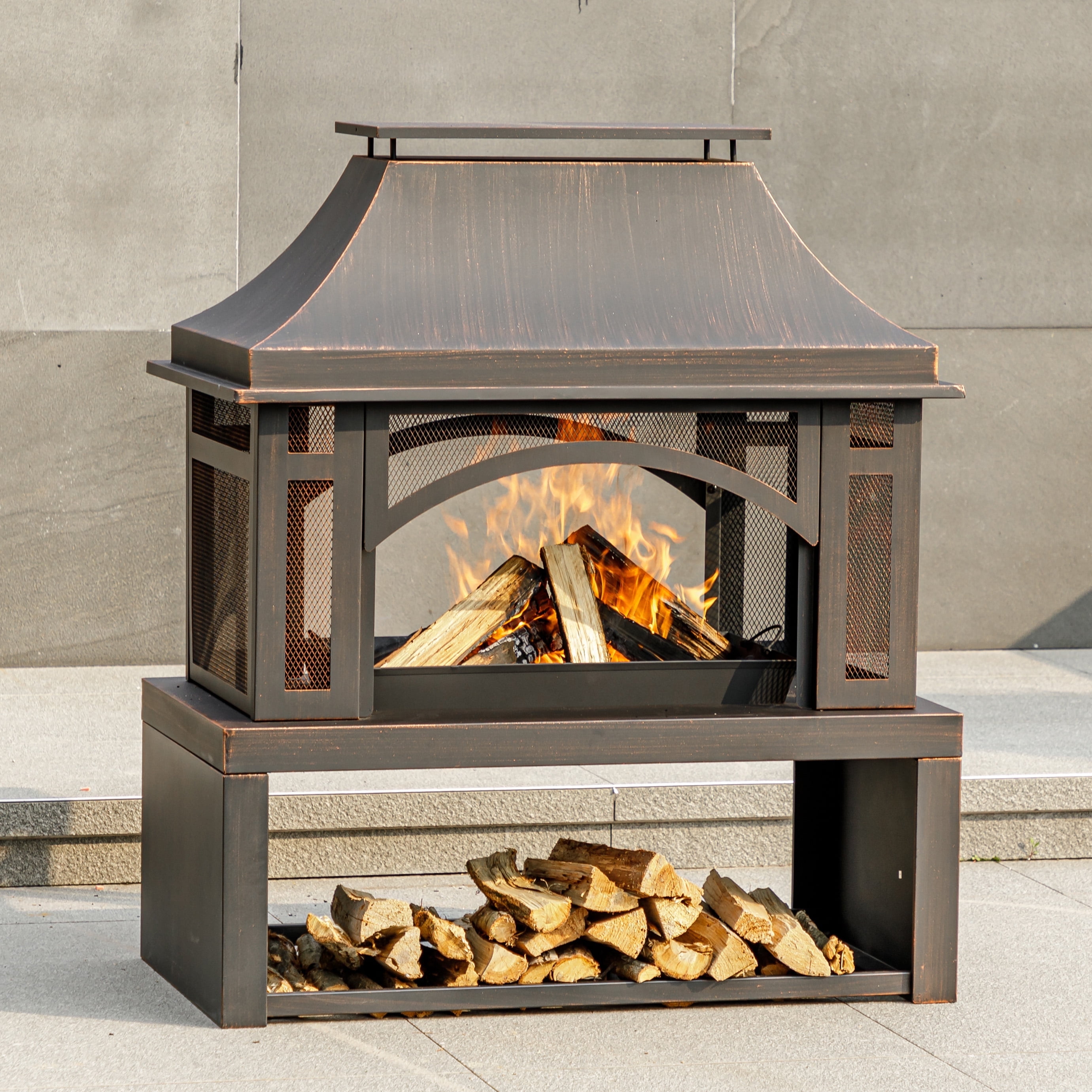 MistMo Outdoor Wood Burning Fire Pit, Garden Fireplace for Bonfire