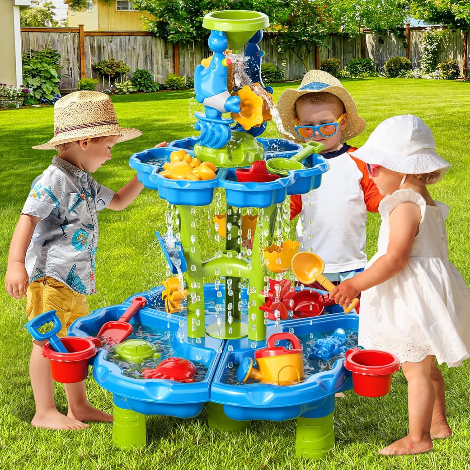 3 in 1 Water Table for Toddlers 1-3 3-5 4-8, Summer Outdoor Beach Outside Backyard Activity Sensory Kids Sand and Water Table, Birthday Party Gifts for Kids Boys and Girls Ages 3 4 5 6 7 8