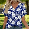 thumbnail image 3 of JTZGDY Womens T Shirts Cute Boho Floral Printed Short Sleeve Summer Graphic Tshirt Tops Trendy V Neck Loose Fit Casual Tunic Blouse Blue#03 XL, 3 of 8