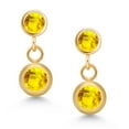 thumbnail image 2 of Gem Stone King 14k Yellow Gold Yellow Sapphire and Yellow Sapphire Two Stone Dangle Earrings for Women (0.99 Cttw, Gemstone September Birthstone, Round 4MM, Round 3MM), 2 of 4