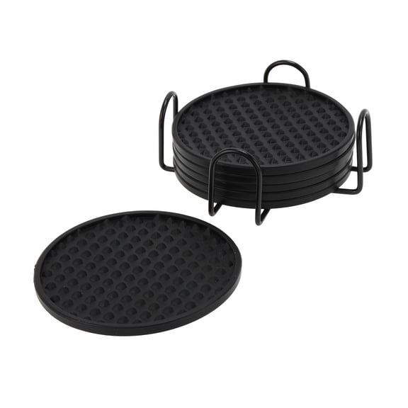 Unique Bargains Water-repellent Pyramid Design Drink Coaster Set Black