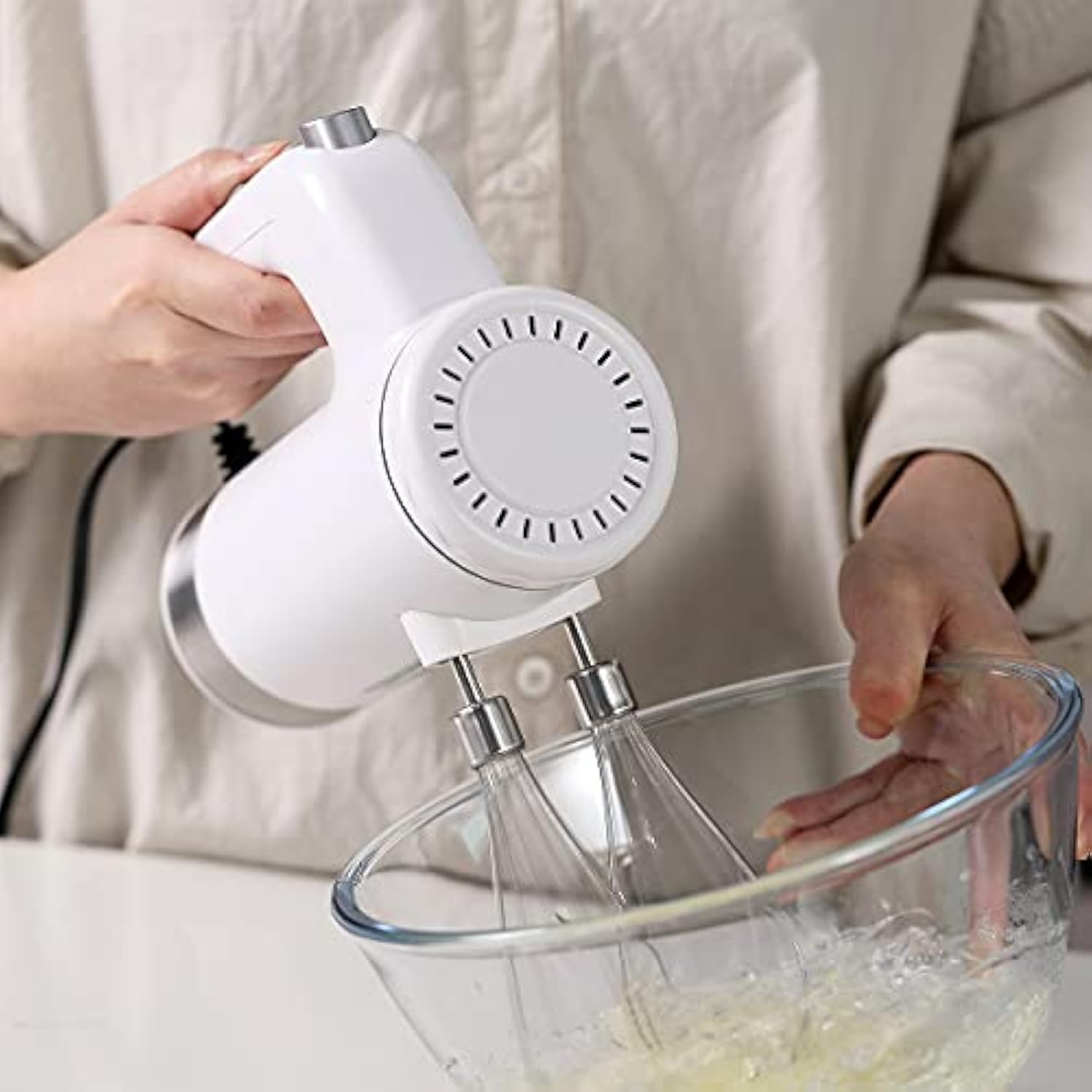 TOXOZERS 5-Speed Electric Hand Mixer, Kitchen Handheld Mixer with Stainless Steel Whisk & Dough Ho5-Speed Electric Hand Mixer, Kitchen Handheld Mixer with Stainless Steel Whisk & Dough Hook Attachmen