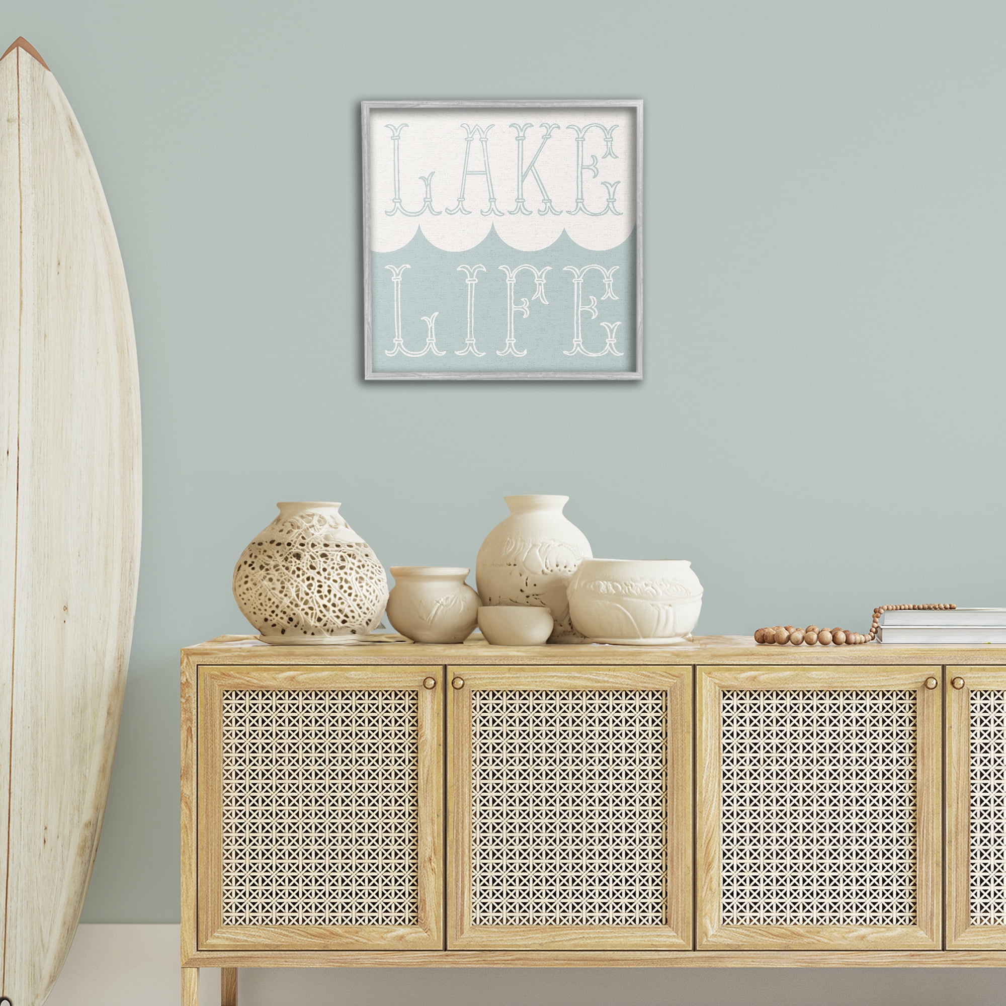 Stupell Industries Lake Life with Wave Nautical & Beach Painting Gray Framed Art Print Wall Art, 24 x 24