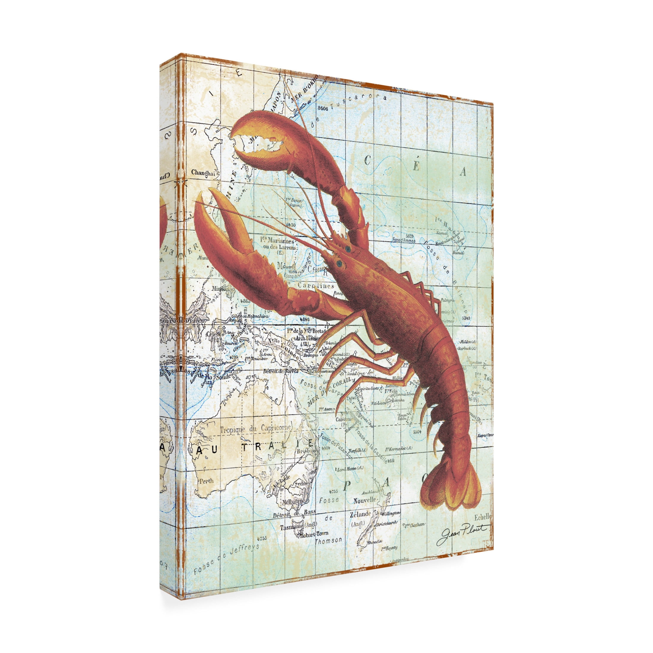 Canvas Wall Art - Jean Plout 'Nautical Journey A Lobster' Wall Art for Living Room, Bedroom, or Office Décor by Trademark Fine Art - 35 x 47 Inches
