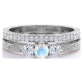 thumbnail image 4 of JeenMata Past Present Future 1 Carat Round Cut Blue Moonstone and Moissanite Art-Deco Edwardian Cathedral Wedding Ring Set in 18K White Gold Plating over Silver, 4 of 6