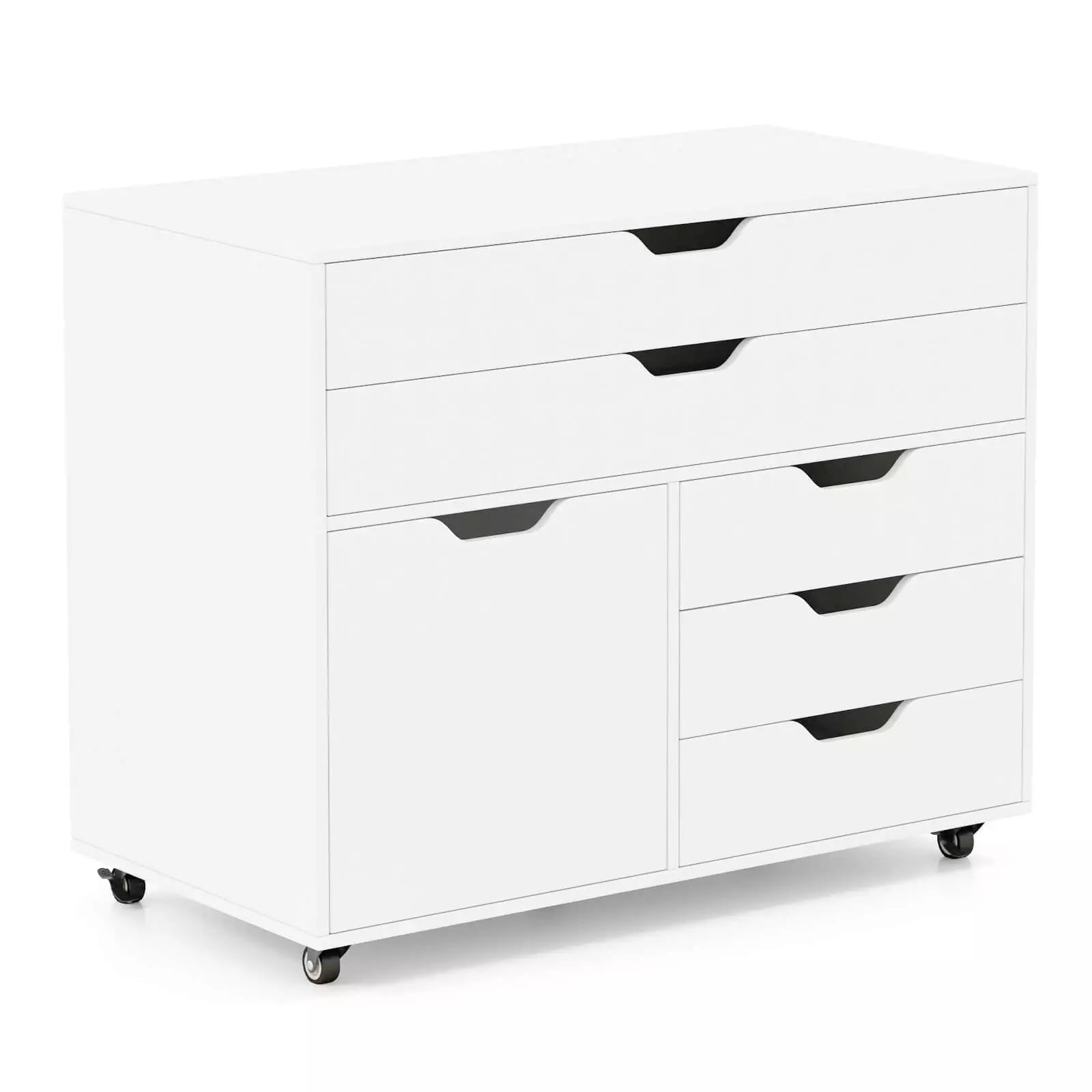 Harmijoy 5-Drawer File Cabinet w/Side Cabinet, Mobile Chest of Drawers w/ Side Cabinet, Door Cabinet with 5 Casters, Rolling Lateral Filing Cabinet