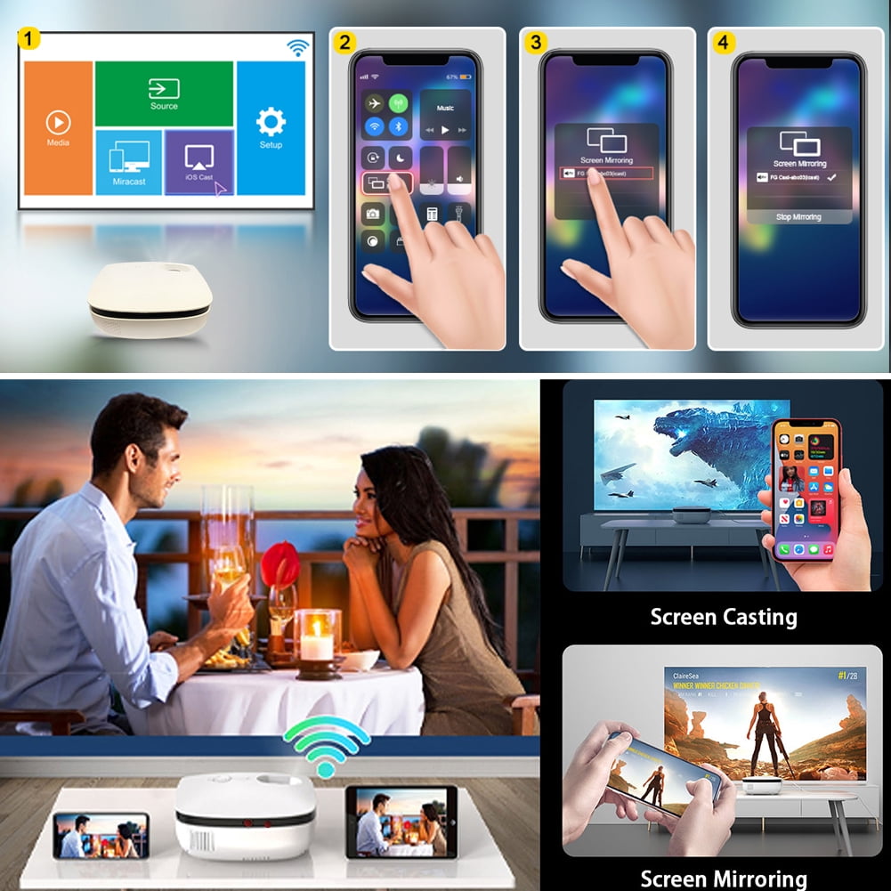 Video Projector WiFi 1080P 4000lm 10000:1 Wireless Screen Mirroring/Casting 200in Max 16:9 with Carry Bag