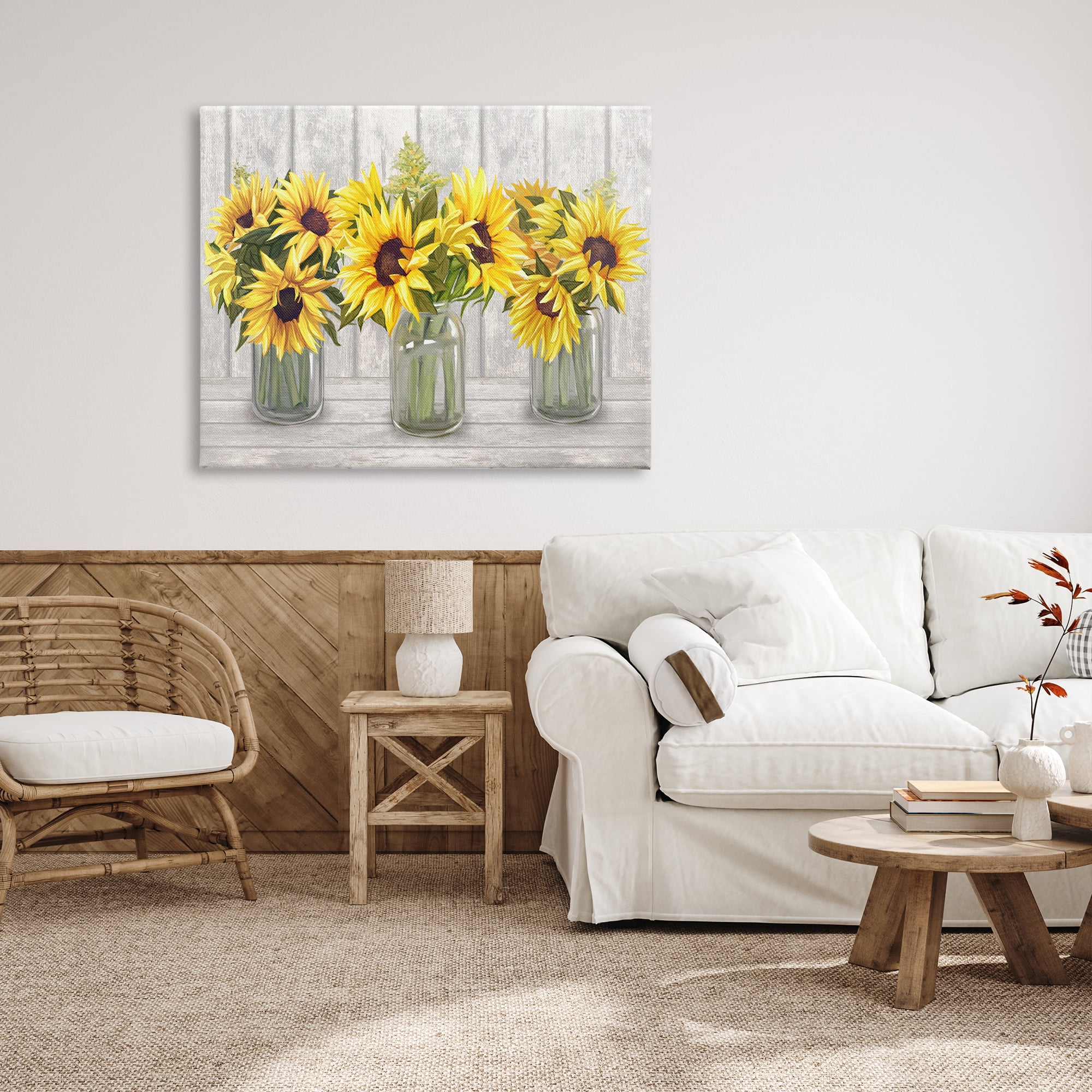 Stupell Industries Three Sunflower Bouquets Country Planks Still Life Graphic Art Gallery Wrapped Canvas Print Wall Art, Design by Ziwei Li