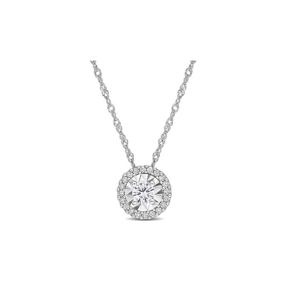 1/4 Carat (Ctw) Diamond Halo Pendant Neckace in 10K White Gold with Chain for Women