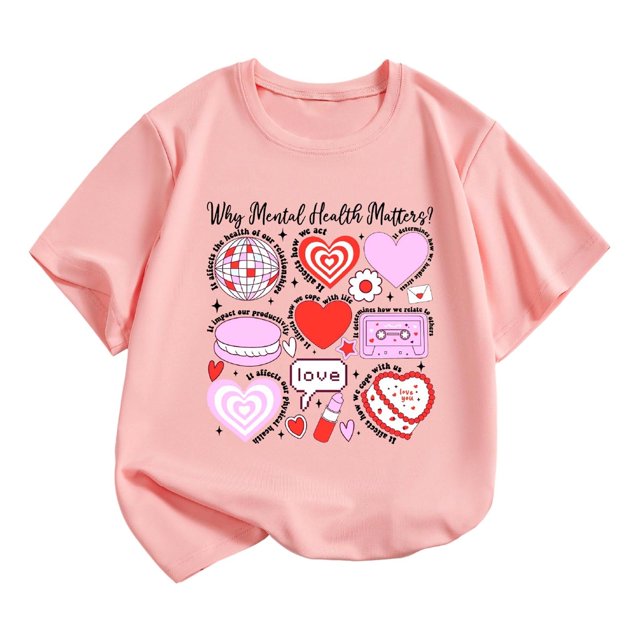WEAIXIMIUNG Hauts pour Adolescentes T-Shirt Décontracté à Manches Courtes pour Enfants Imprimé Dessin Animé Col Rond Confortable 8-9 Ans