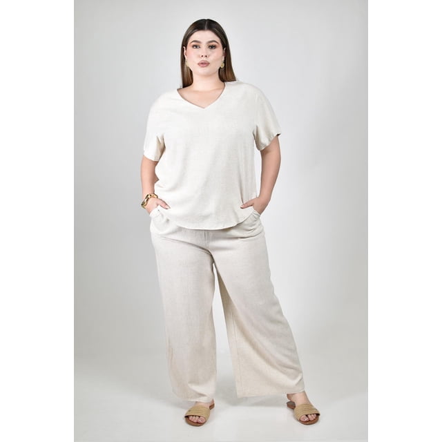 Conjunto de 2 pzas de lino Roman Fashion /Tallas Extras, 5652 (Arena) beige 40