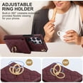 thumbnail image 5 of REQO Phone Case for Samsung Galaxy S23 Ultra 5G Wallet Cover with Tempered Glass Screen Protector and Wrist Strap Ring RFID Blocking Card Holder Cell S23Ultra 23S S 23 23Ultra 6.8 inch Women Wine Red, 5 of 7
