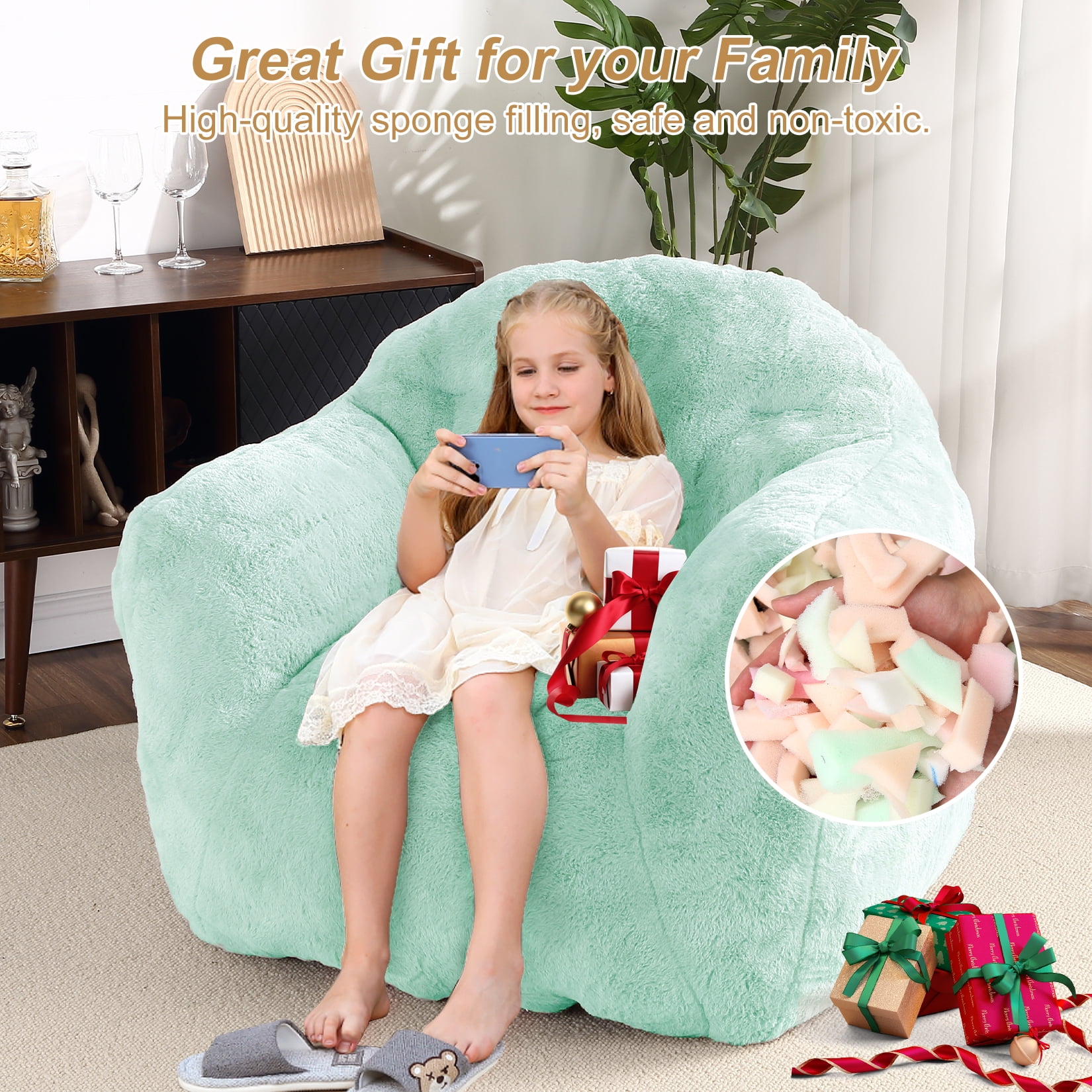 Extra Large Bean Bag Chair 39 Inch,Pre-Filled Plush Beanbag Sofa for Adults, Kids & Teens, Comfortable Lounge Chair for Bedroom & Living Room