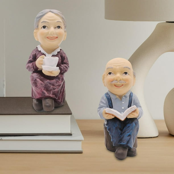2x Figuritas de Pareja de Ancianos Estatuilla en Miniatura Regalo de Aniversario Arte Decorativo Adorno Artesanal para La Decoración Del Hogar de La S Estilo B