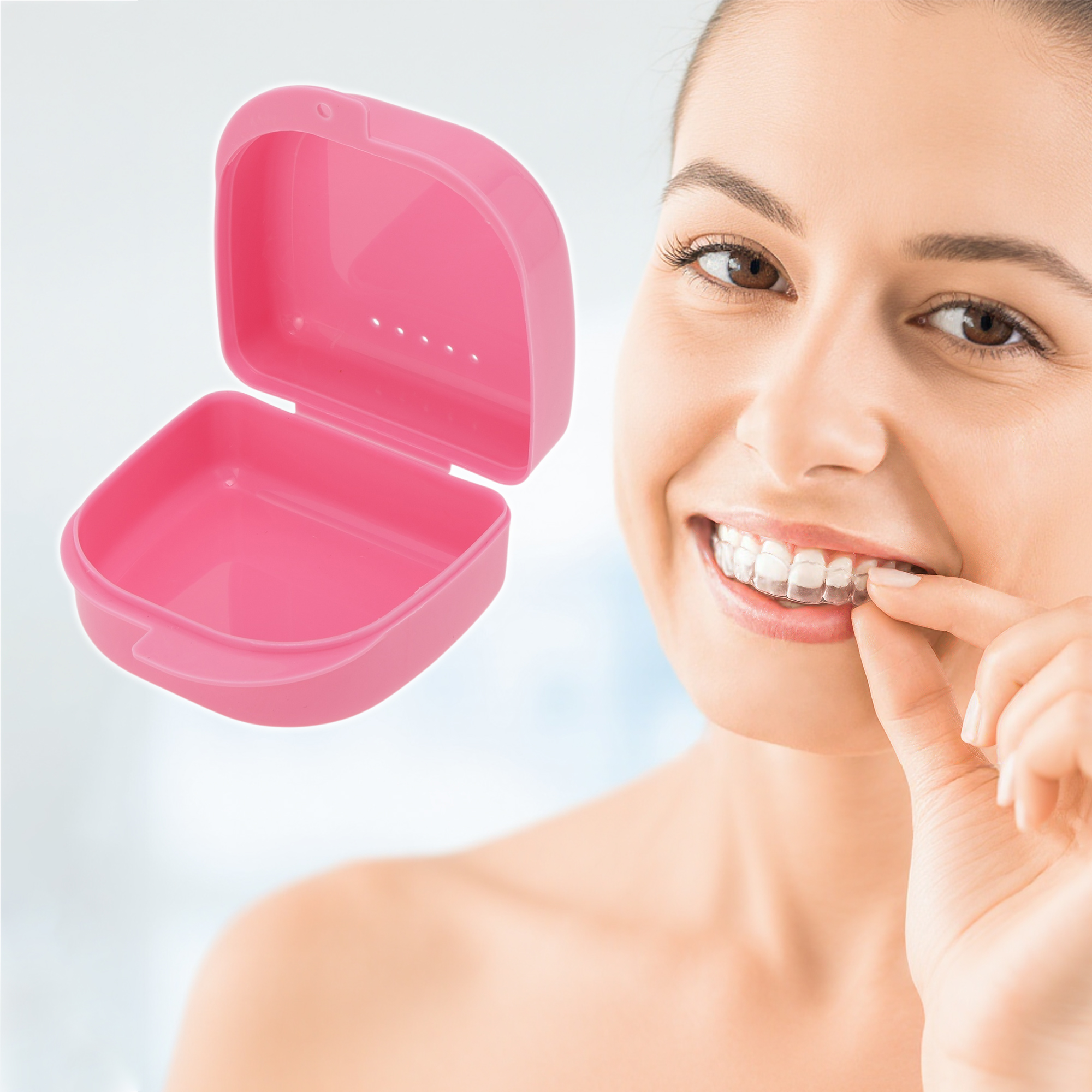 Unique Bargains Strapless Hole Portable Retainer Case Braces Box 1 Pc Pink