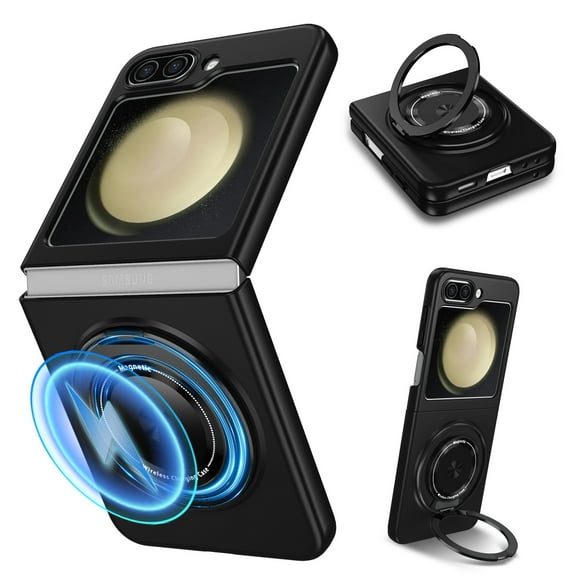 Decase for Samsung Galaxy Z Flip 4 Phone Case with 460 Rotation Ring Kickstand,Rugged Hard PC Case Support Wireless Charging Ultra Slim Anti-Scratch Cover Case for Samsung Galaxy Z Flip 4 5G,Black