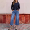 thumbnail image 5 of ASDFVBKG Women's Wide Leg Baggy Jeans Cropped Trendy Capri Jeans Stretch Denim Pull on Raw Hem Summer Denim Trouser Light Blue M, 5 of 8