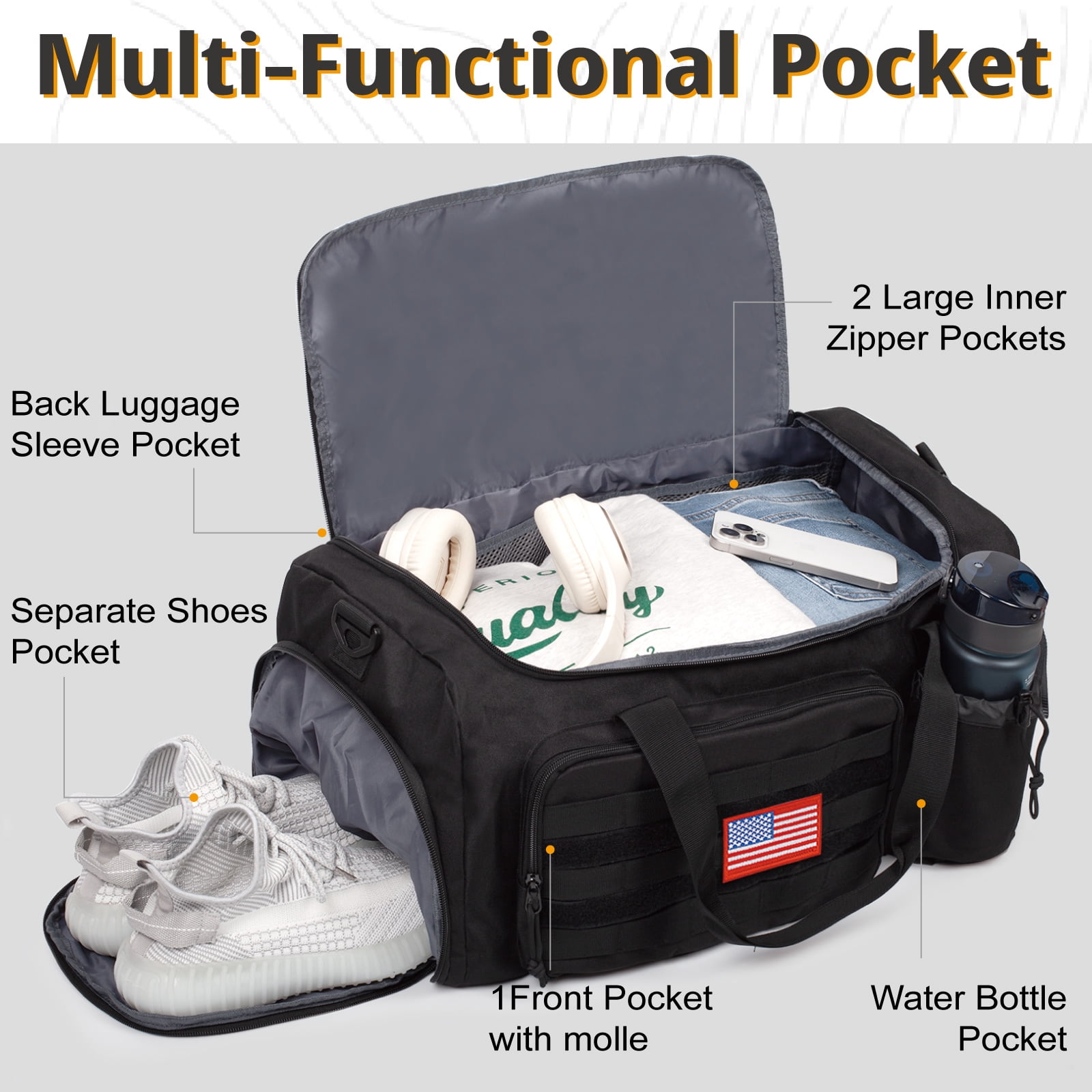 TRIPGEAR Large 40L 2-in-1 Convertible Sports Bag, Multi-functional Travel Duffle with Shoe Compartment for Daily Use