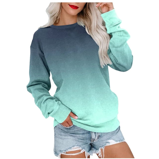 ICHUANYI Clearance Women's Fashion Printed T-shirt Long Sleeves Blouse Round Neck Casual Tops Sweatshirt Hoodies(Mint Green, XL) ICHUANYI WER2023080901302