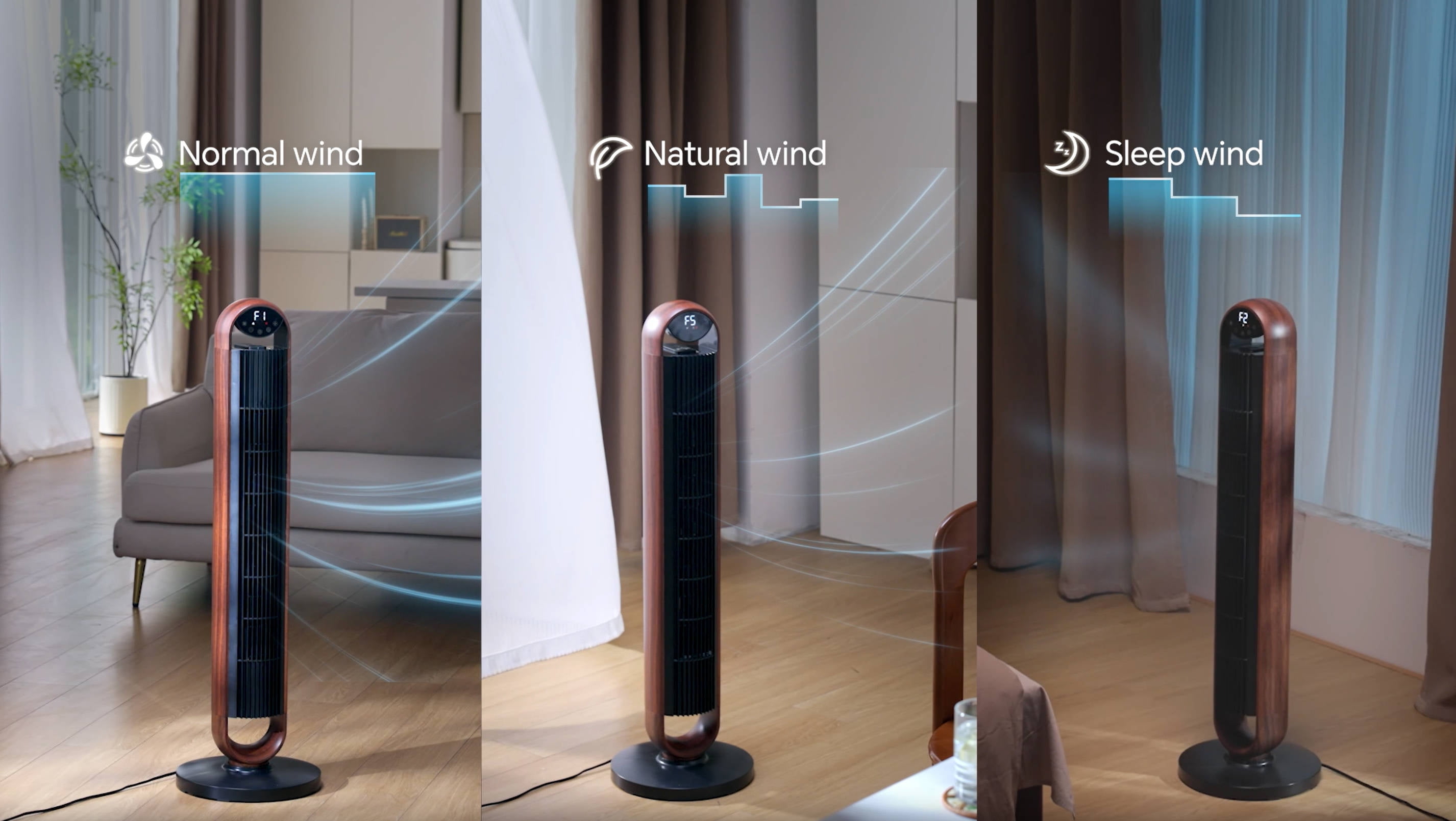 Better Homes & Gardens 40'' 5-Speed Oscillating Tower Fan with Remote Control, 3 Wind Modes, 12H Timer, Walnut & Black