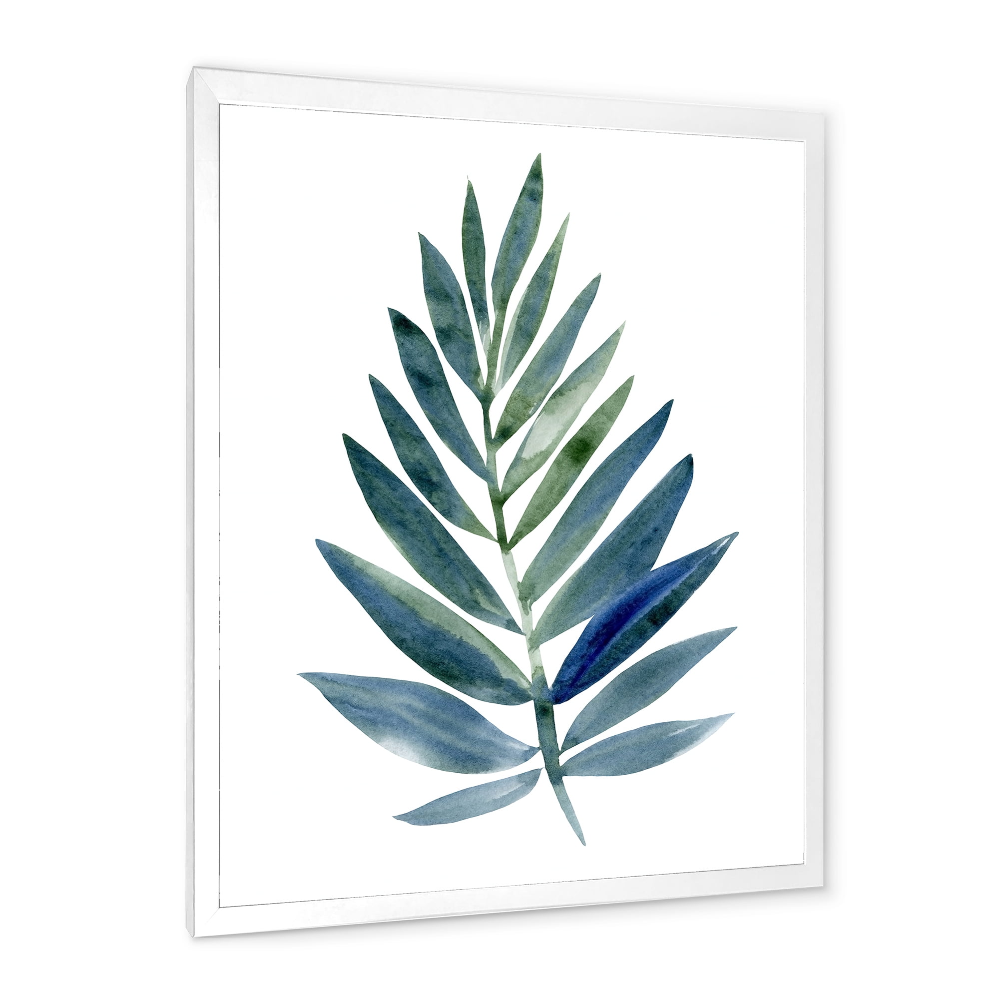 Designart 'Tropical Green Leaf On White' Farmhouse Framed Art Print