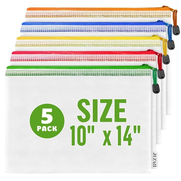 Bolsas con cierre JUZARI de malla, 10 x 14 pulgadas, paquete de 5 unidades, transparentes