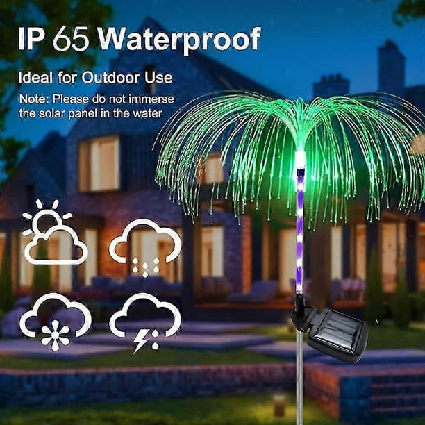 Solar Fiber Optic Jellyfish Earth Plug Light Solar Fiber Optic Lawn Light Solar Fiber Optic Light Seven Colors + 5 Lights White Light 2pcs
