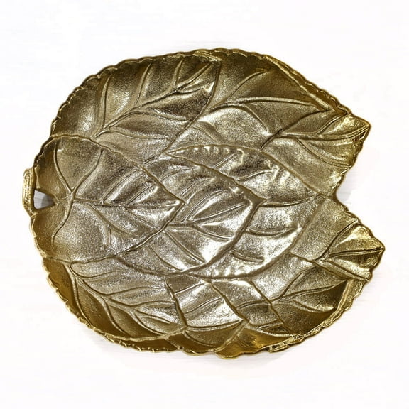 HANDMADE ECO-FRIENDLY 100% ALUMINUM TRADITIONAL PATTERN GOLD DECORATIVE TRAYS- 14.17'' x 14.17'' x 1.18'' SIZE, GOLD COLOR, TRADITIONAL DESIGN, DECORATIVE TRAYS BBH HOMES