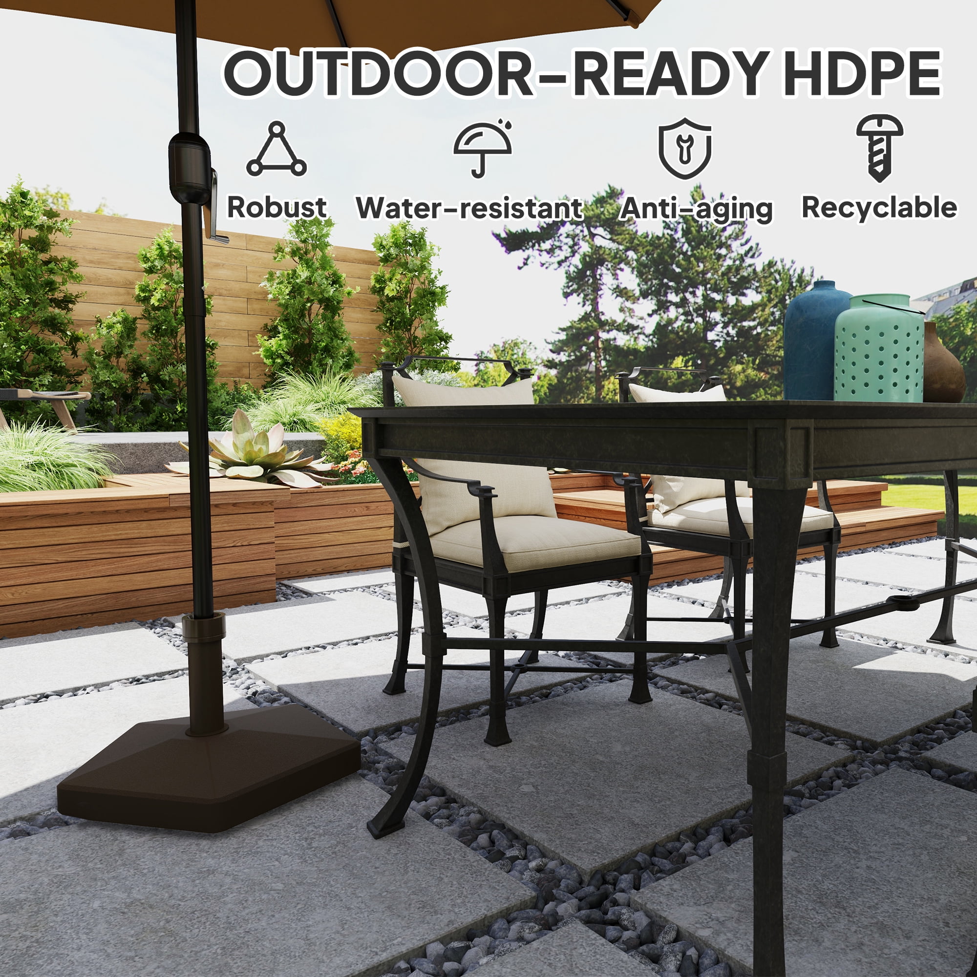 Outsunny Patio Umbrella Base Holder Outdoor Umbrella Stand, Filled Up to 42lbs with Stand or 33lbs with Water for Garden Poolside, Brown