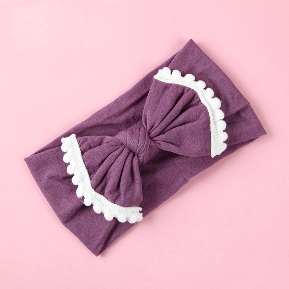 Wide Nylon Bow Ribbon with Pompom Knot Bow Nylon Head One Size Plus