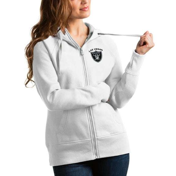 Women's Antigua White Las Vegas Raiders Victory Full-Zip Hoodie