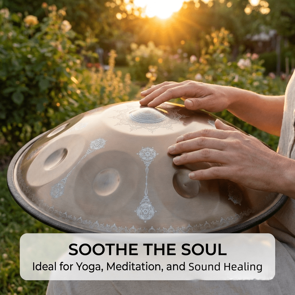 22-inch 10-Note Meditation Handpan, Dual Sound Modes Art Device for Celebration, Champagne Gold