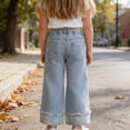 thumbnail image 5 of ITSAME Girls Straight Leg Jeans, Elastic Waist Cute Heart with Pockets Kids Loose Casual Denim Pants Blue Size 2, 5 of 7