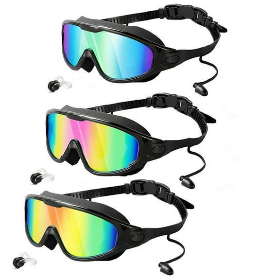 Goggles Swimming Adult Swim-Goggles: Wide View with UV400 Protection Anti Fog No Leak for Men and Women 3 Pack