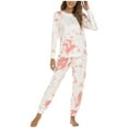 thumbnail image 2 of Odeerbi Women Pajama Sets Long Sleeves Sleepwear 2025 Fashion Tie-Dye Print Trousers Pajama Set Two-Piece White, 2 of 5